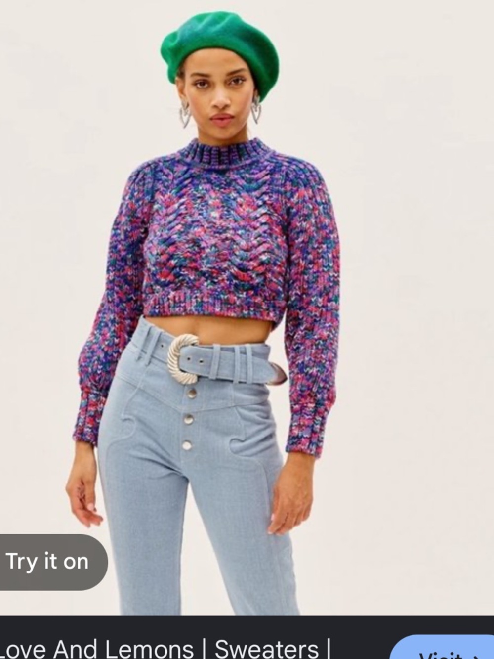 For Love & Lemons Multicolor Cable Knit Cropped Sweater Size 2X NWT